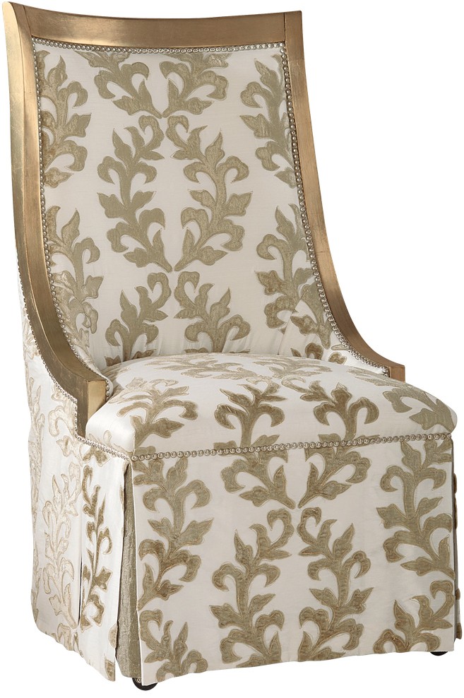 Dining Chairs Chic slipper chair in gold and cream brocade fabric
