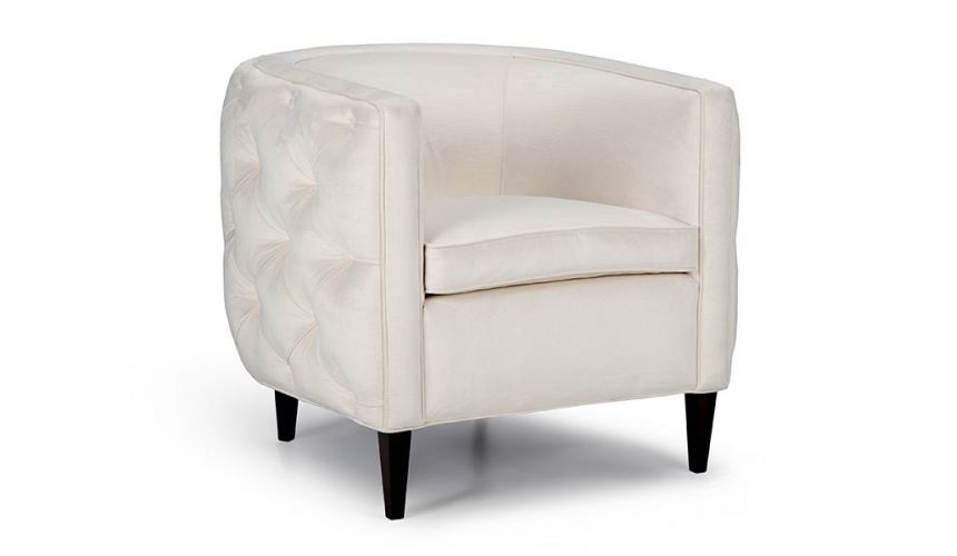 Luxury Leather & Upholstered Furniture transitional style tufted barrel chair