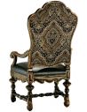Dining Chairs Dining room chair with arms covered in a combination of leather and printed fabric