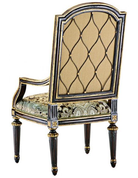 Dining Chairs Dining room chair with arms covered in printed fabric with carved wooden legs