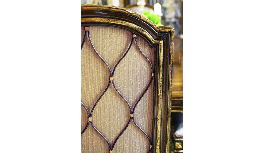 Dining Chairs Dining room chair with arms covered in printed fabric with carved wooden legs