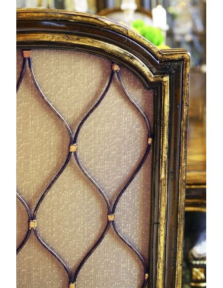 Dining Chairs Dining room chair with arms covered in printed fabric with carved wooden legs