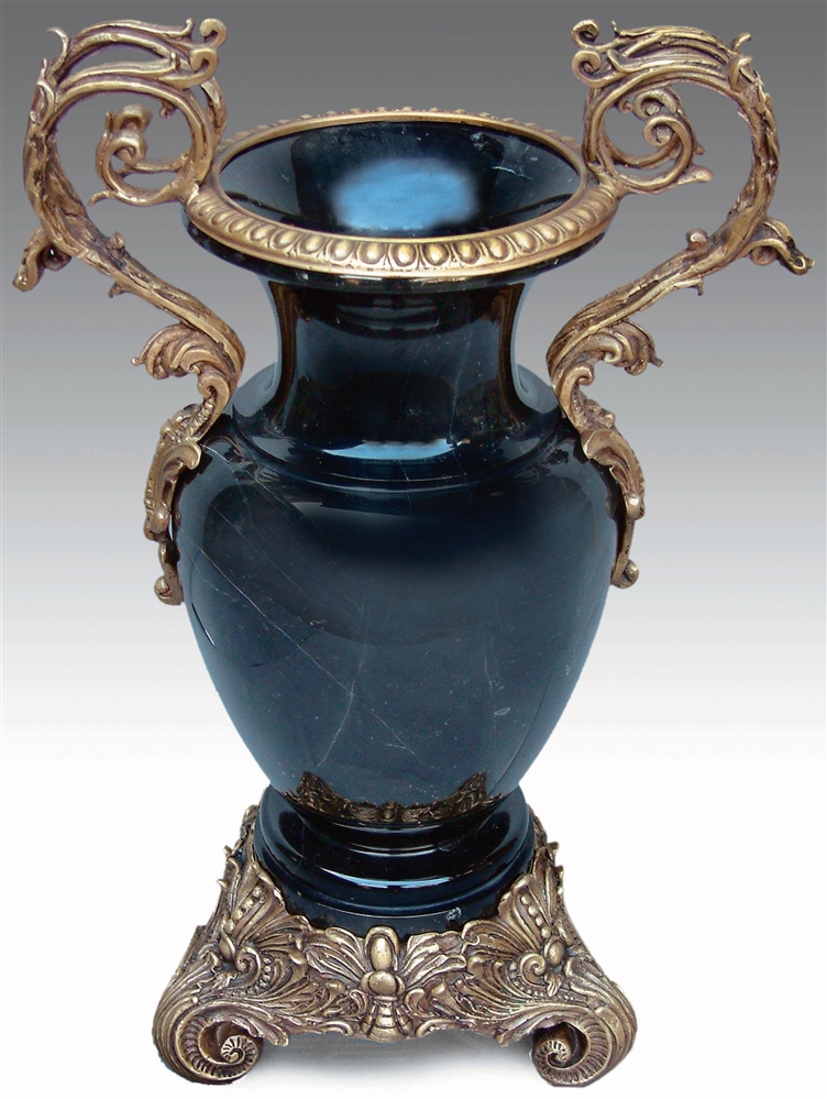 Decorative Accessories Marble Vase, Finely Cast Light Antique Patina Brass Mounts