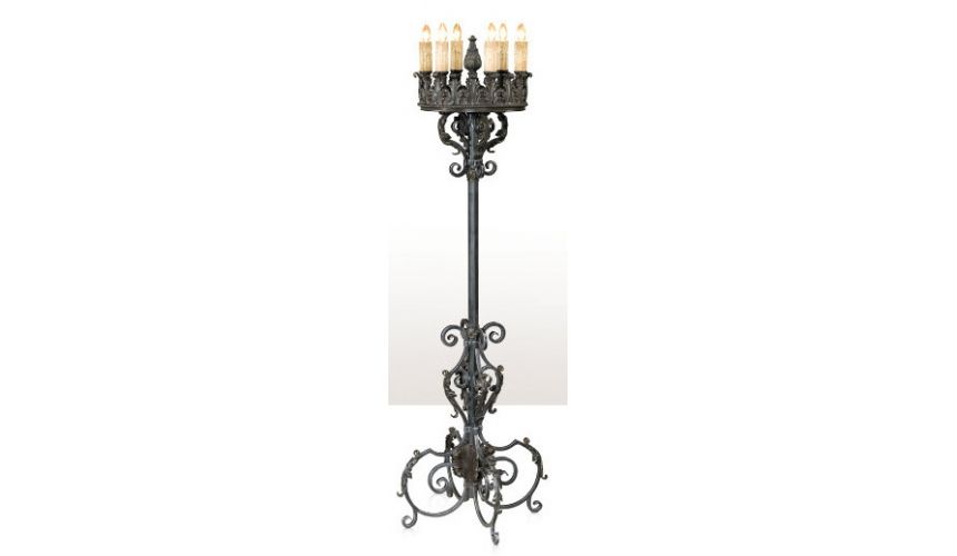 Lighting A silvered iron ten light candelabrum