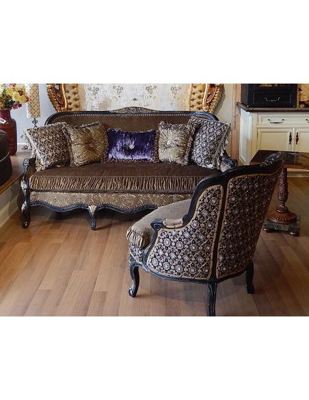 22 Victorian style sofa with a black and gold color theme.