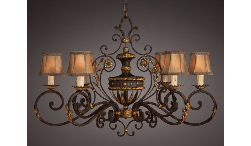 Lighting Oblong chandelier of gold leaf and antiqued finish