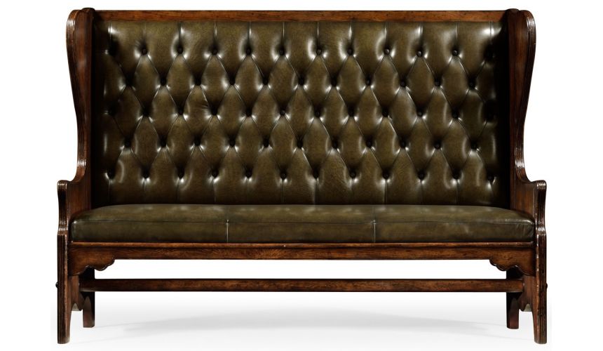 SETTEES, CHAISE, BENCHES Distressed dark oak leather bench