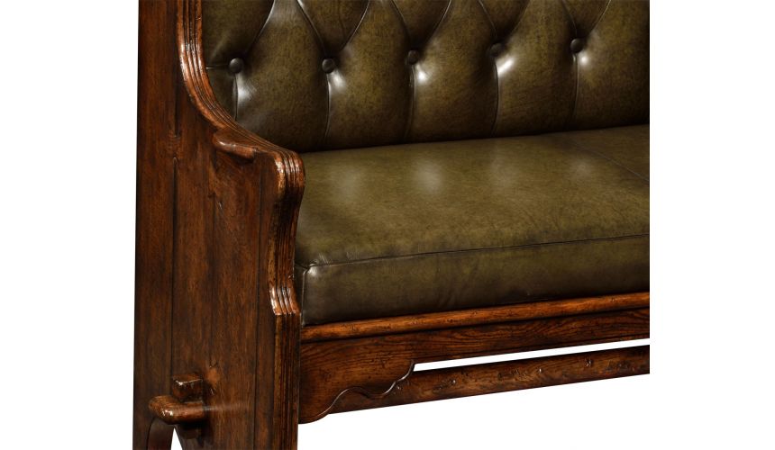 SETTEES, CHAISE, BENCHES Distressed dark oak leather bench