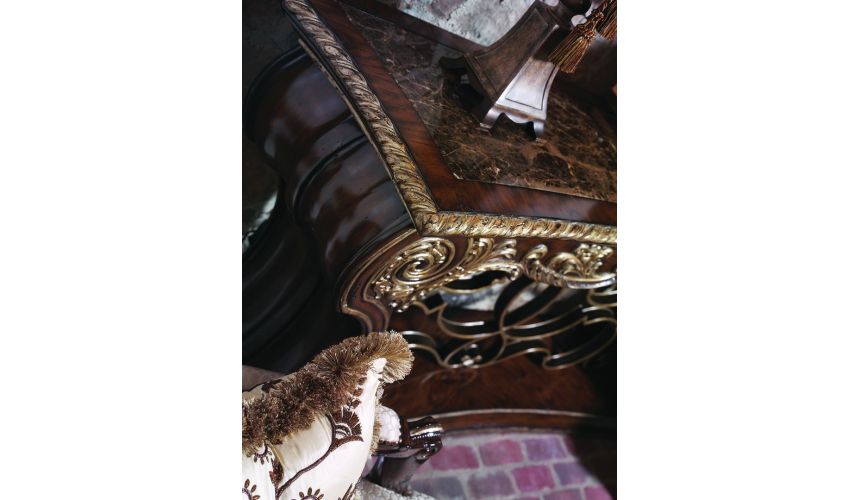 Console & Sofa Tables Wooden console table with intricate scroll work.