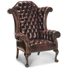 CHAIRS, Leather, Upholstered, Accent Tufted wing backed dark leather chair