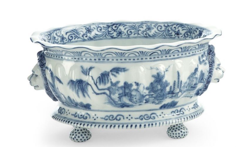 Decorative Accessories Blue & White Footed Planter