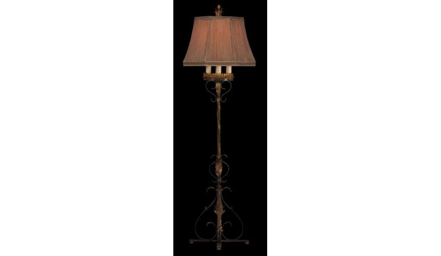 Lighting Floor lamp of gold leaf and antiqued finish