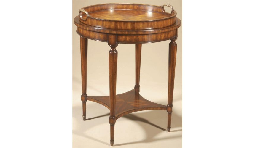Round & Oval Side Tables Aged Regency Finished Round Occasional Table, Leather Top, Removable Veneer Tray.