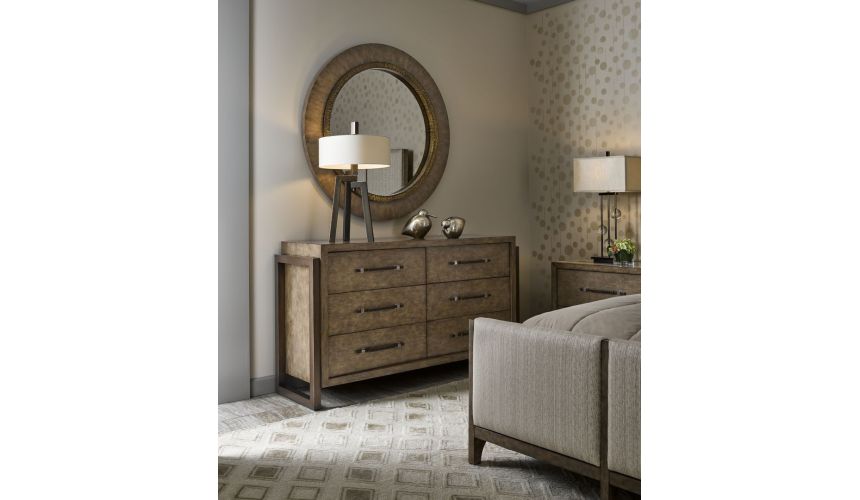 Chest of Drawers Wooden breakfront with contrasting metal work