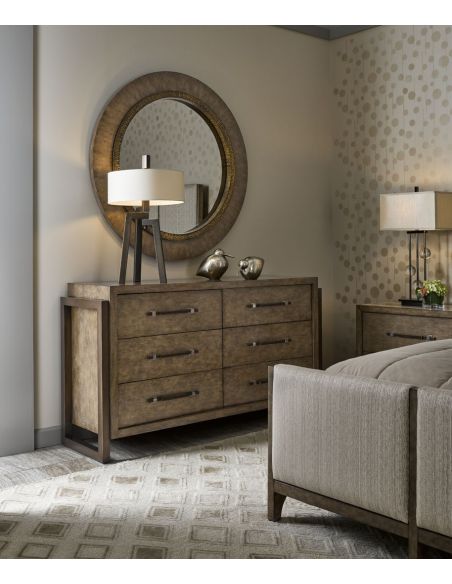 Chest of Drawers Wooden breakfront with contrasting metal work