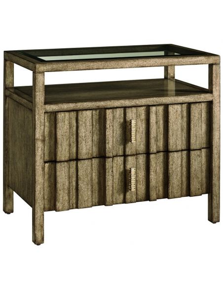 Glass top night stand with shelf and drawers