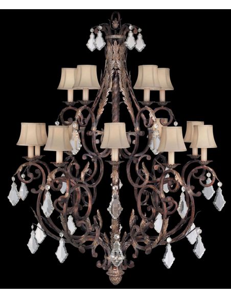 Chandelier in tortoised leather crackle finish with stained silver leaf accents
