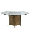 Dining Tables Glass top round dining table in quarter sawn oak and metallic accents
