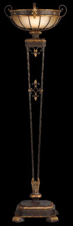Lighting Torchiere of antiqued iron and gold leaf finish