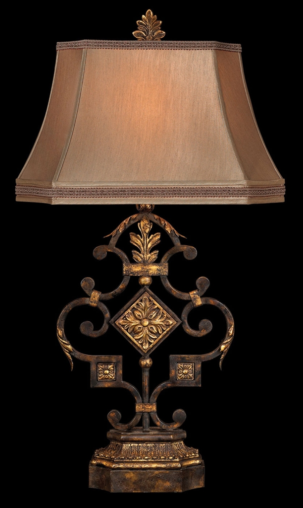 Lighting Elegant iron table lamp in antiqued iron and warm gold leaf finish