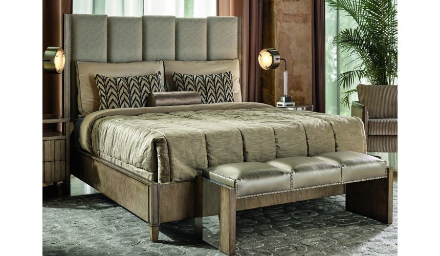 Master bed on ash burl in sleek contemporary styling