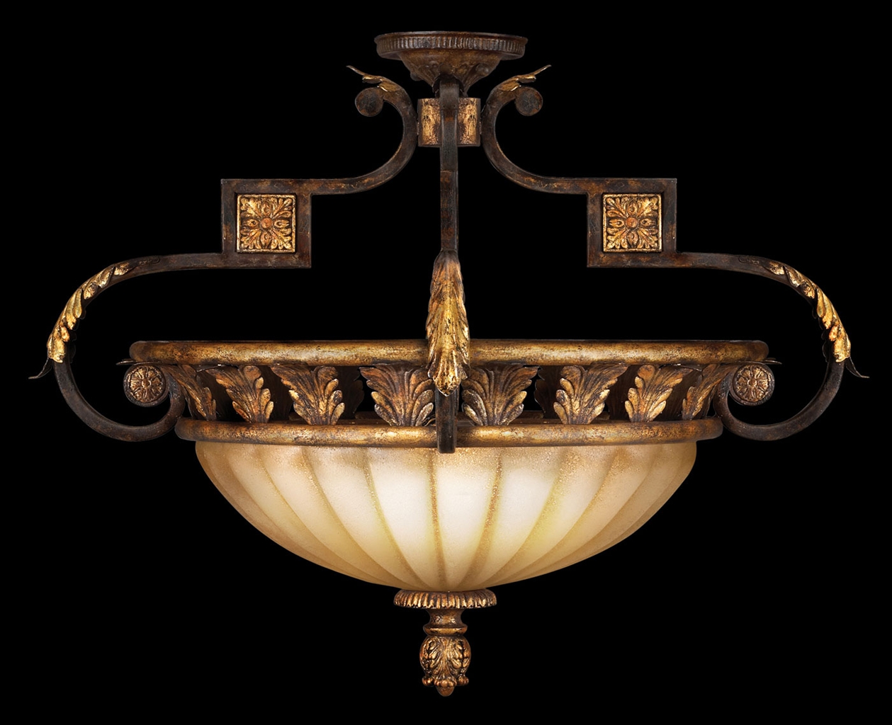 Lighting Semi-flush mount in antiqued gold leafed finish