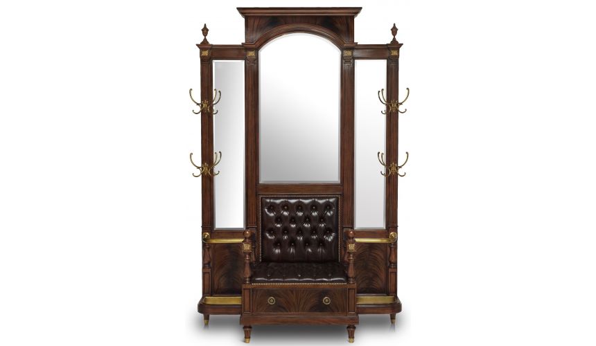 Display Cabinets and Armories Hall Tree Leather upholstered bench seat