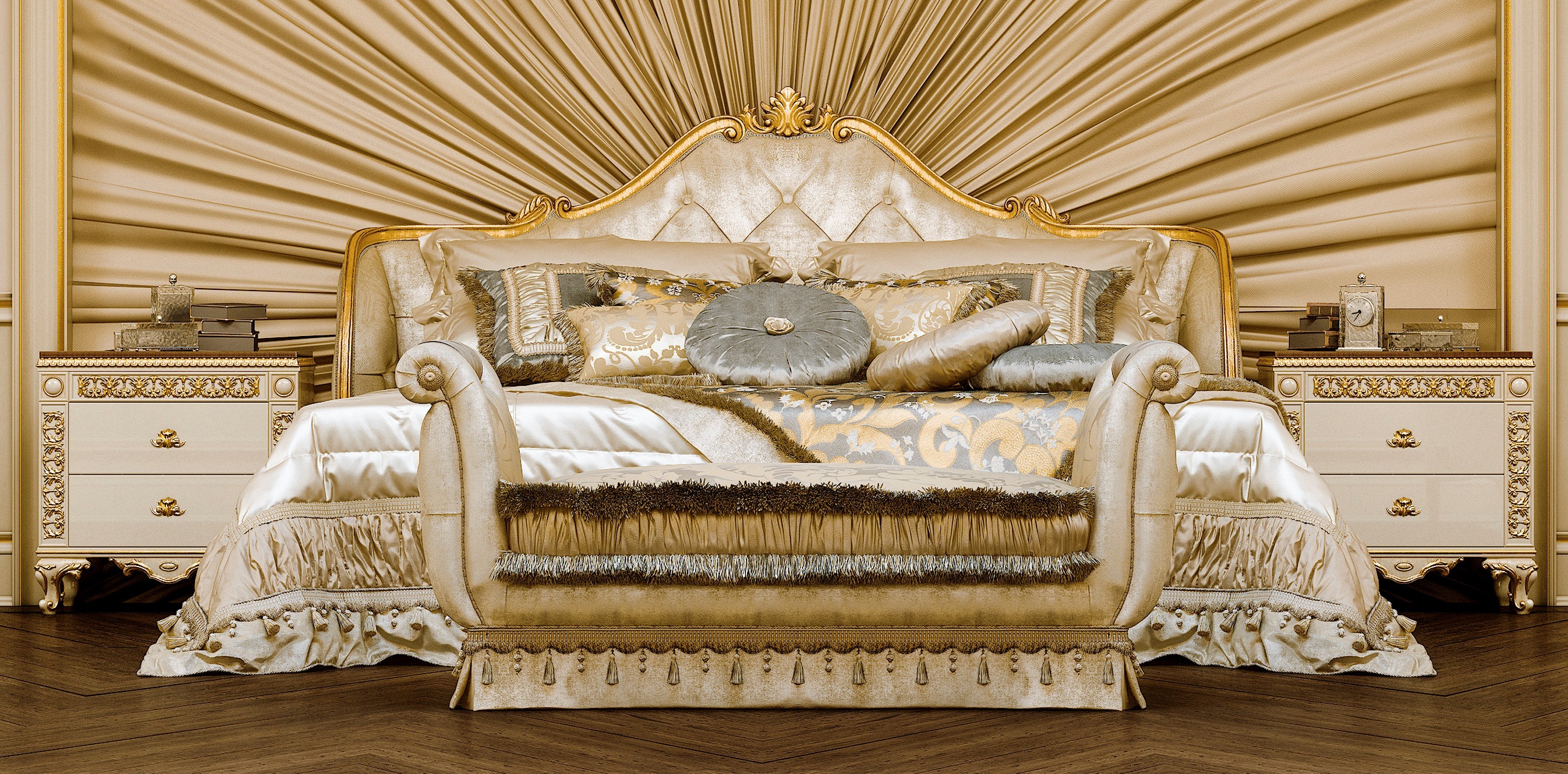 Queen and King Sized Beds Upholstered Bed with Tufted Headboard