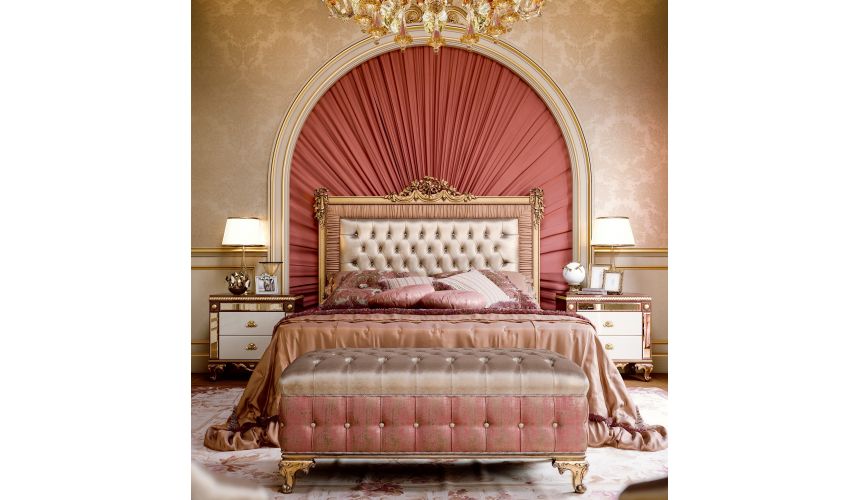 Luxurious Bed With Tufted Headboard, Luxury Upholstered King Size Bed