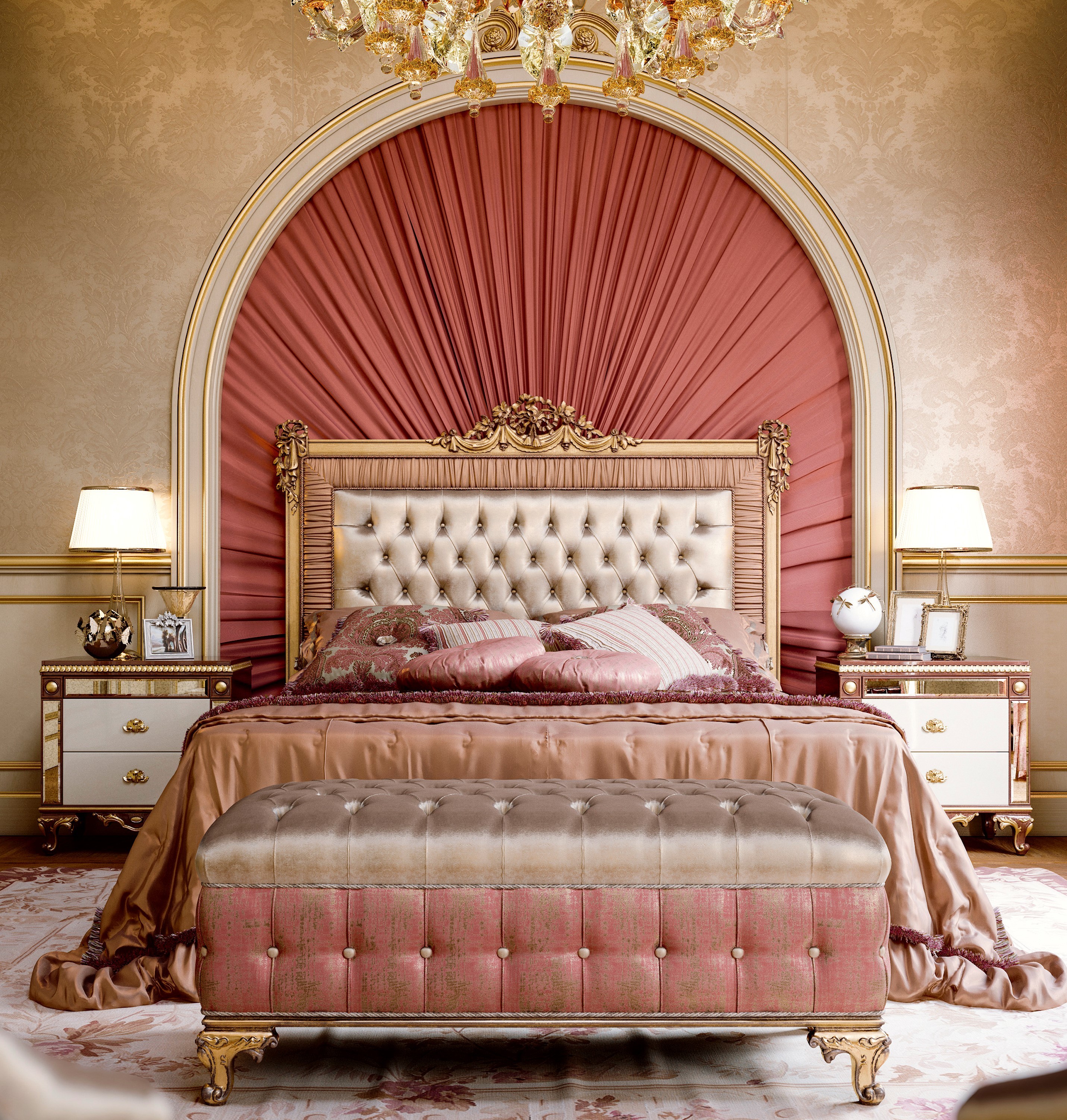 Queen and King Sized Beds Luxurious Bed with Tufted Headboard