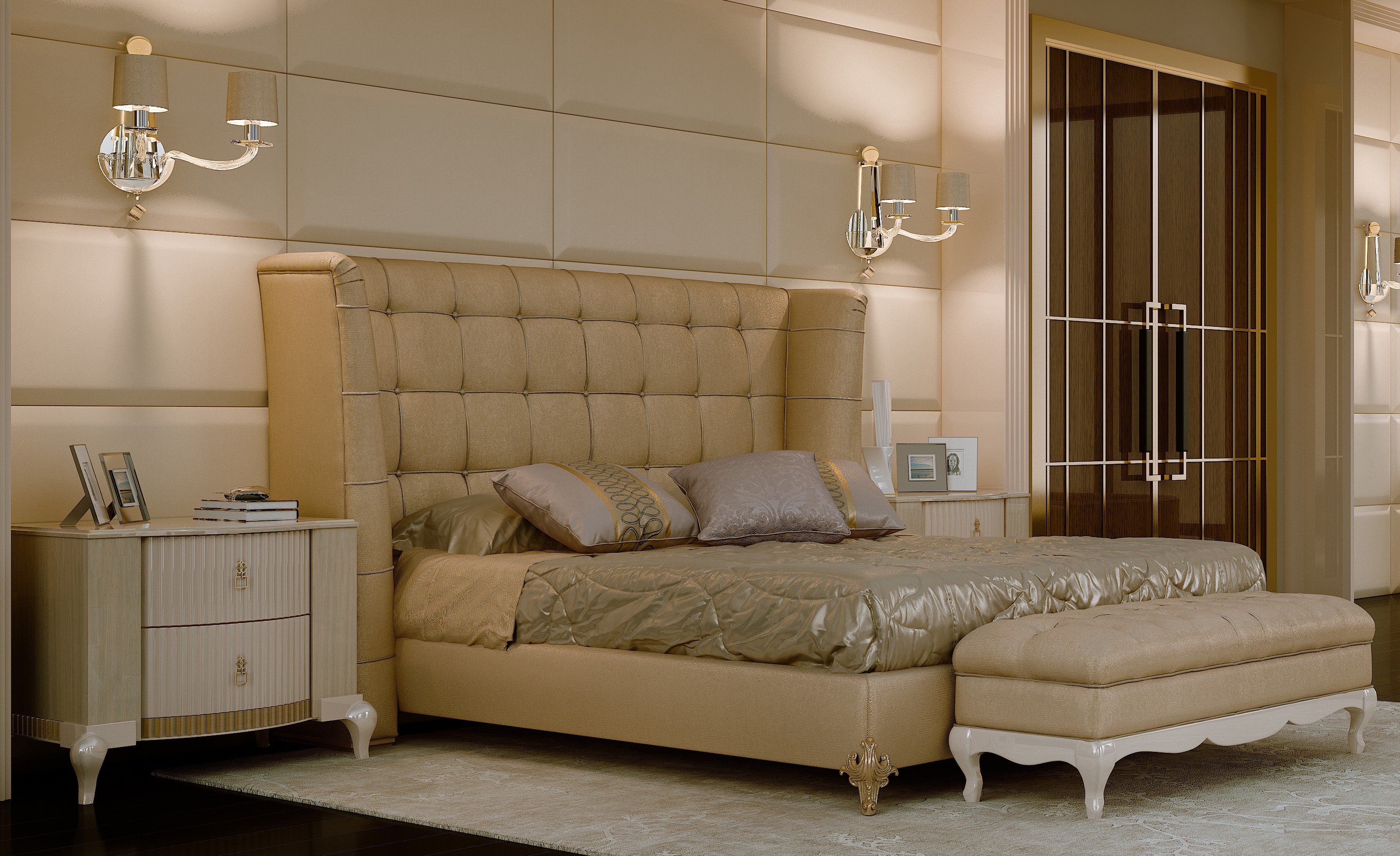 Queen and King Sized Beds Luxurious bed with Tall and tufted headboard