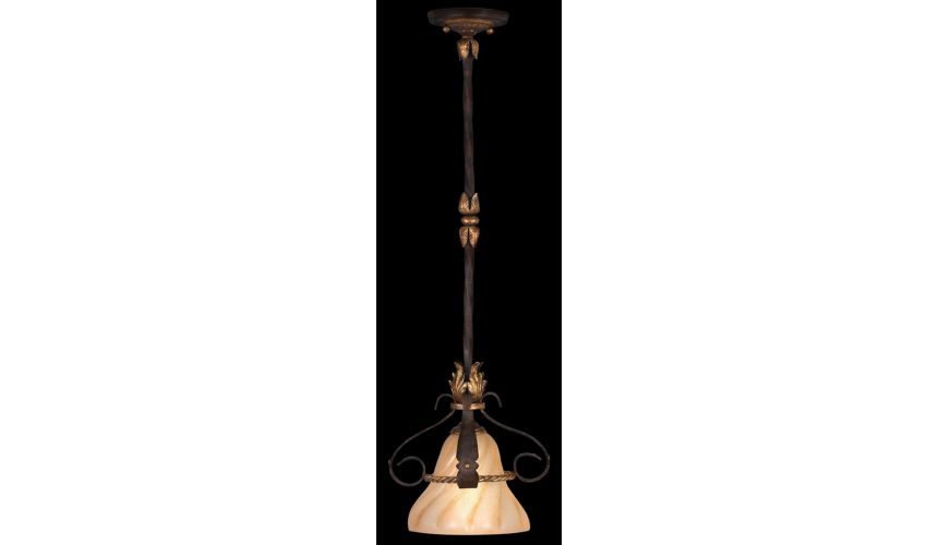 Lighting Drop light in antiqued iron and warm gold leaf finish