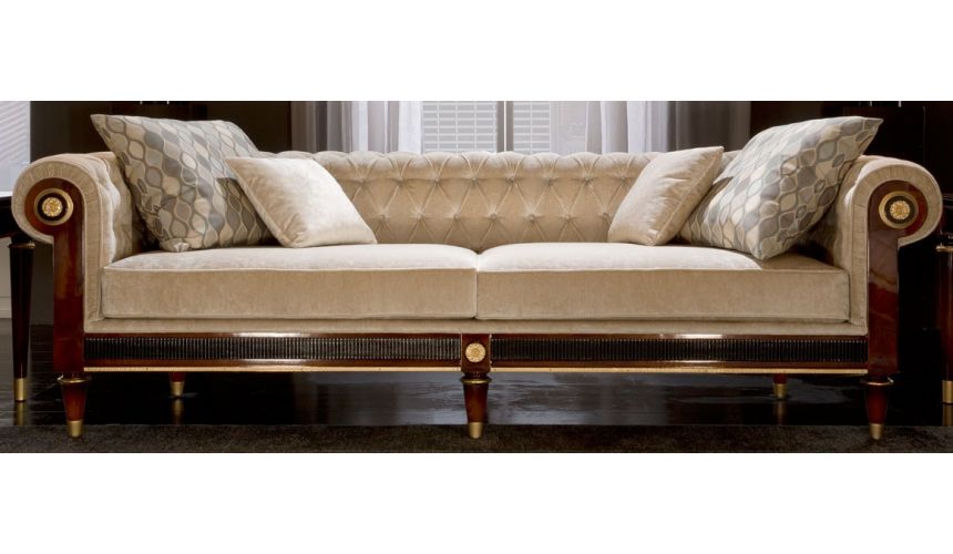 Modern style sofa with contrasting tufted back cushions