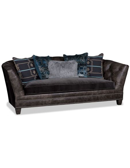 Quality Earth Brown Sofa with Midnight Blue Accent Pillows