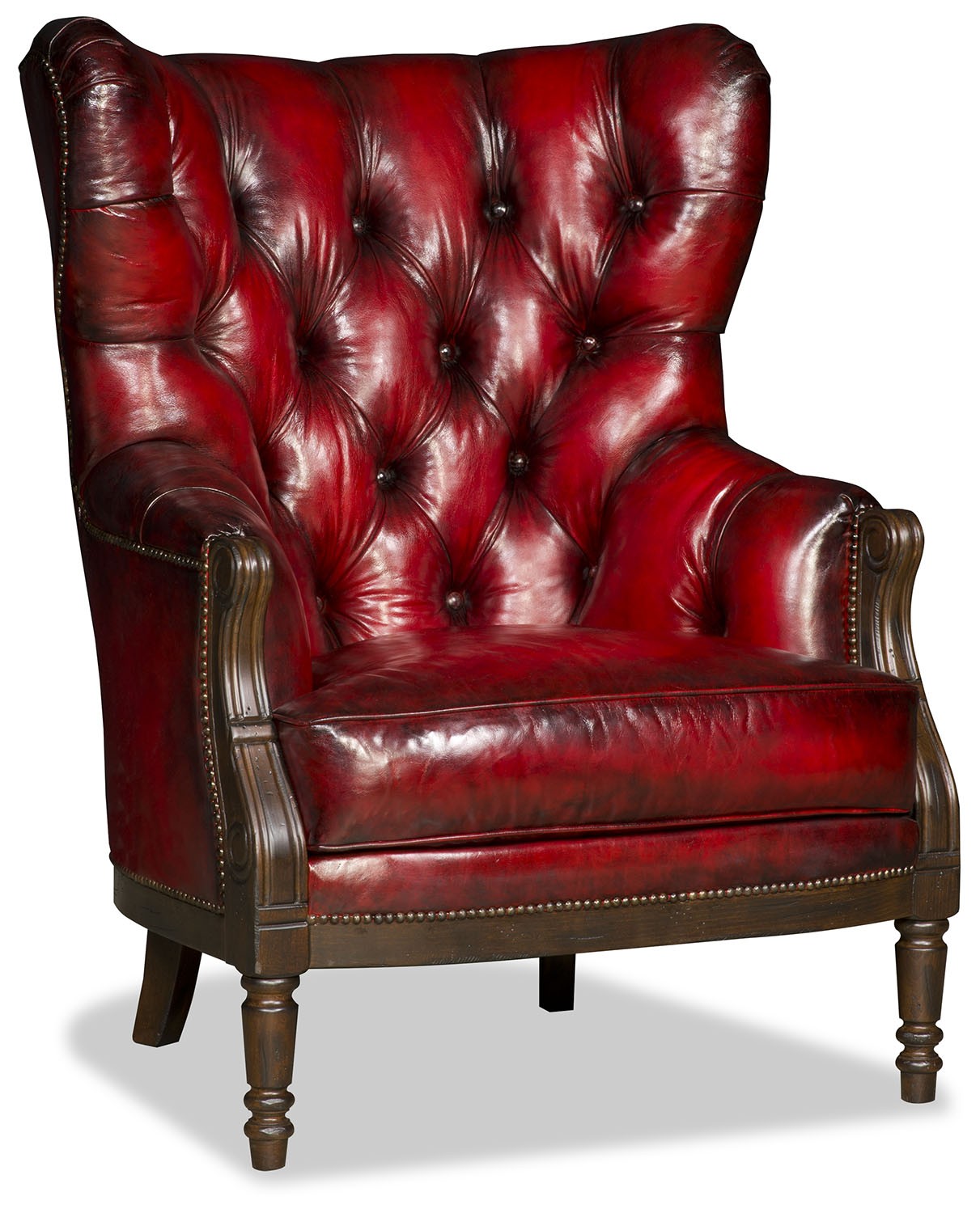 CHAIRS, Leather, Upholstered, Accent Formal Antique-Looking Red Arm Chair