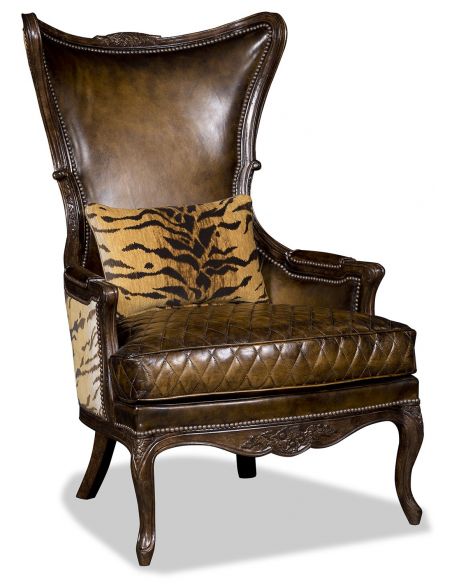 Elegant Leather and Tiger Print Arm Chair
