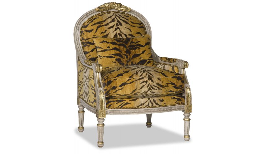 CHAIRS, Leather, Upholstered, Accent Luxurious Gold Tiger Print Arm Chair