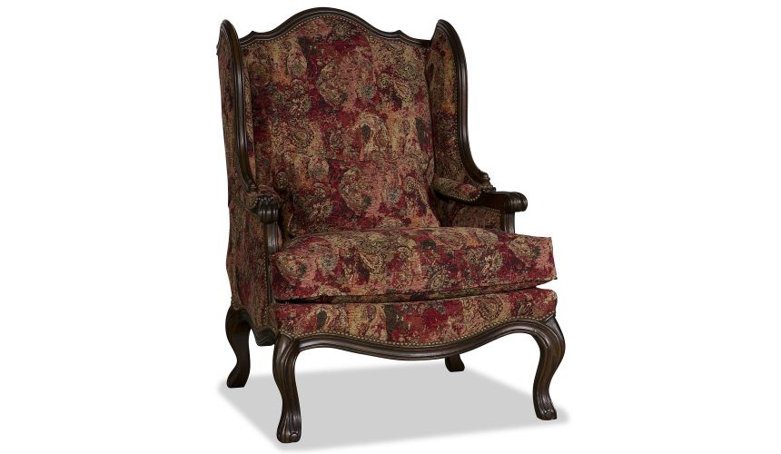 CHAIRS, Leather, Upholstered, Accent Fancy Crimson Red Patterned Arm Chair