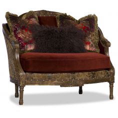 SETTEES, CHAISE, BENCHES Fancy Red Cinnamon and Gold Love Seat