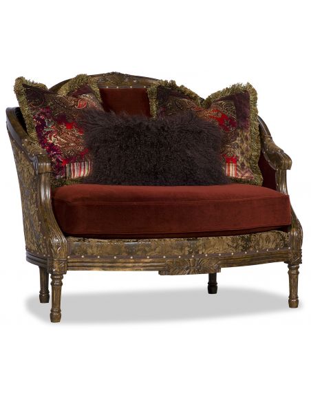 Fancy Red Cinnamon and Gold Love Seat