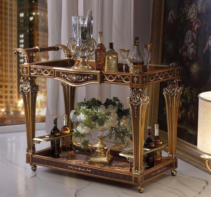 Upscale Bar Furniture Royal and Luxurious Bar Cart from our Venetian modern classic collection 7025