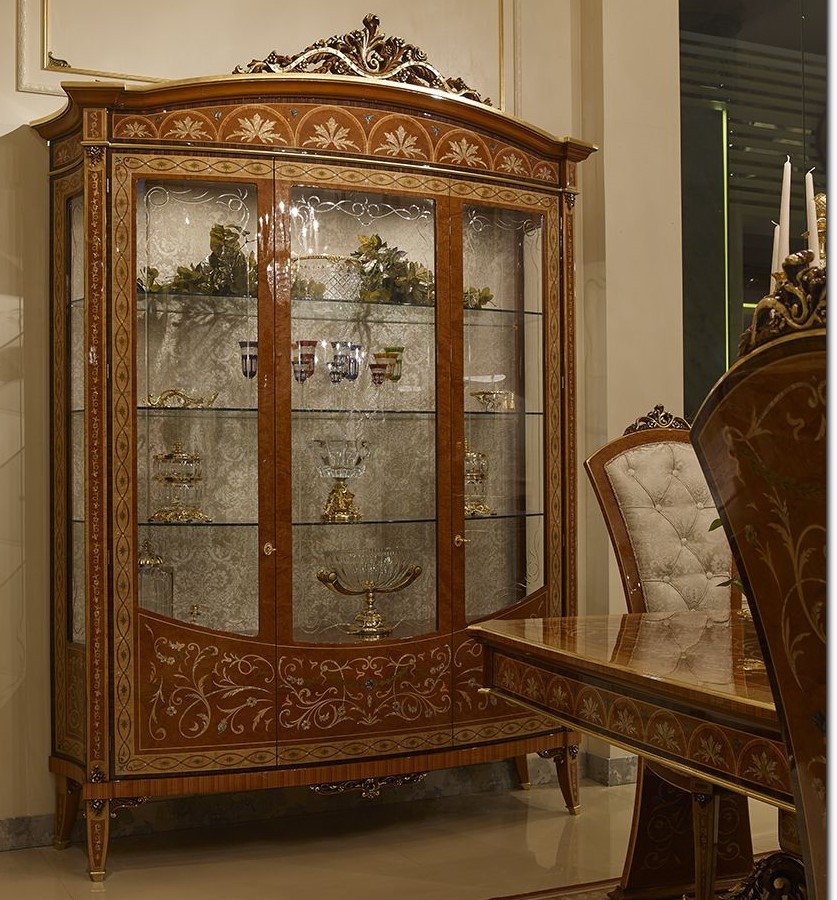 Breakfronts & China Cabinets Grand and Luxurious Large Glass Display Case from our Venetian modern classic collection 7043