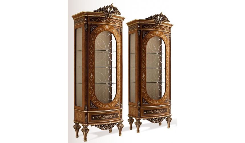 Breakfronts & China Cabinets High End Wood Tall Glass Display Case from our Venetian modern classic collection 7052