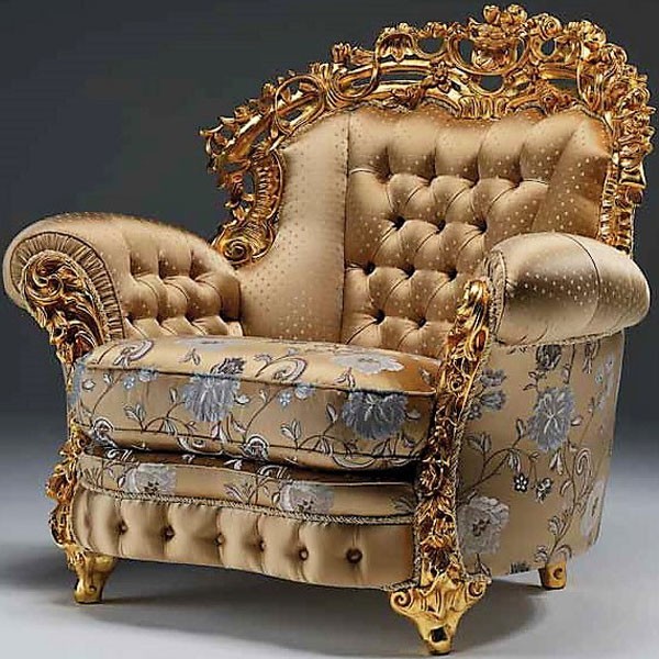 CHAIRS, Leather, Upholstered, Accent Luxurious Golden Accent Chair from our European hand painted furniture collection. 7072