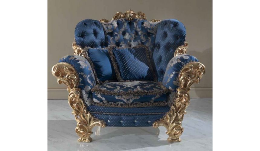 CHAIRS, Leather, Upholstered, Accent Royal Blue Zeus Armchair from our European hand painted furniture collection. 7074