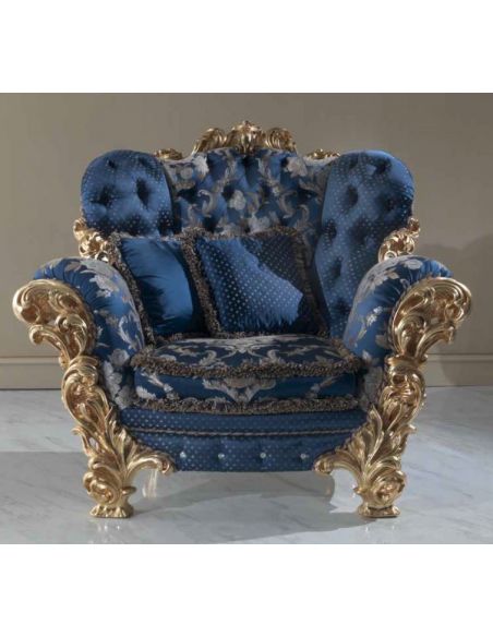 Royal Blue Zeus Armchair from our European hand painted furniture collection. 7074