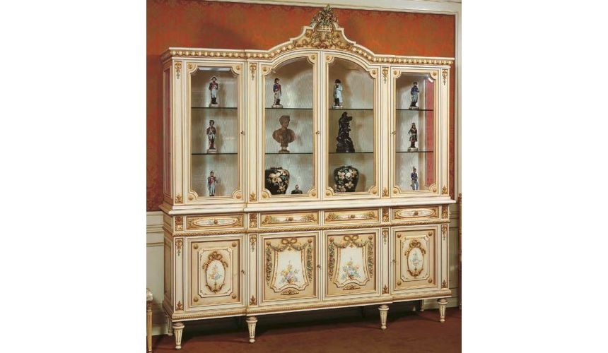 Breakfronts & China Cabinets Antique Looking Grand Showcase Cabinet our European hand painted furniture collection. 7075