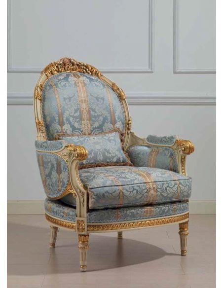 Winter Blue and Summer Gold Armchair from our European hand painted furniture collection. 7086