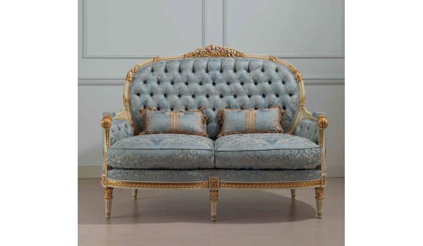 CHAIRS, Leather, Upholstered, Accent Luxurious Winter Blue and Summer Gold Sofa from our European hand painted furniture coll...