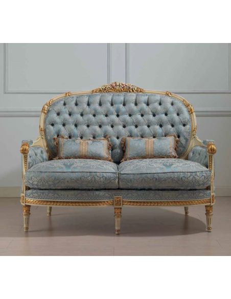 Luxurious Winter Blue and Summer Gold Sofa from our European hand painted furniture collection. 7087